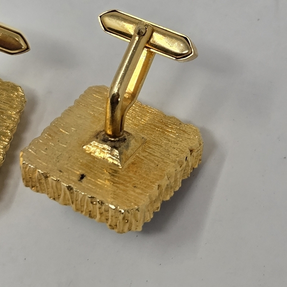 VINTAGE 1960S GOLD TONE BLUE RIVOLI CUFFLINKS MENSWEAR CLASSIC 1" SQUARE MCM - Picture 8 of 11